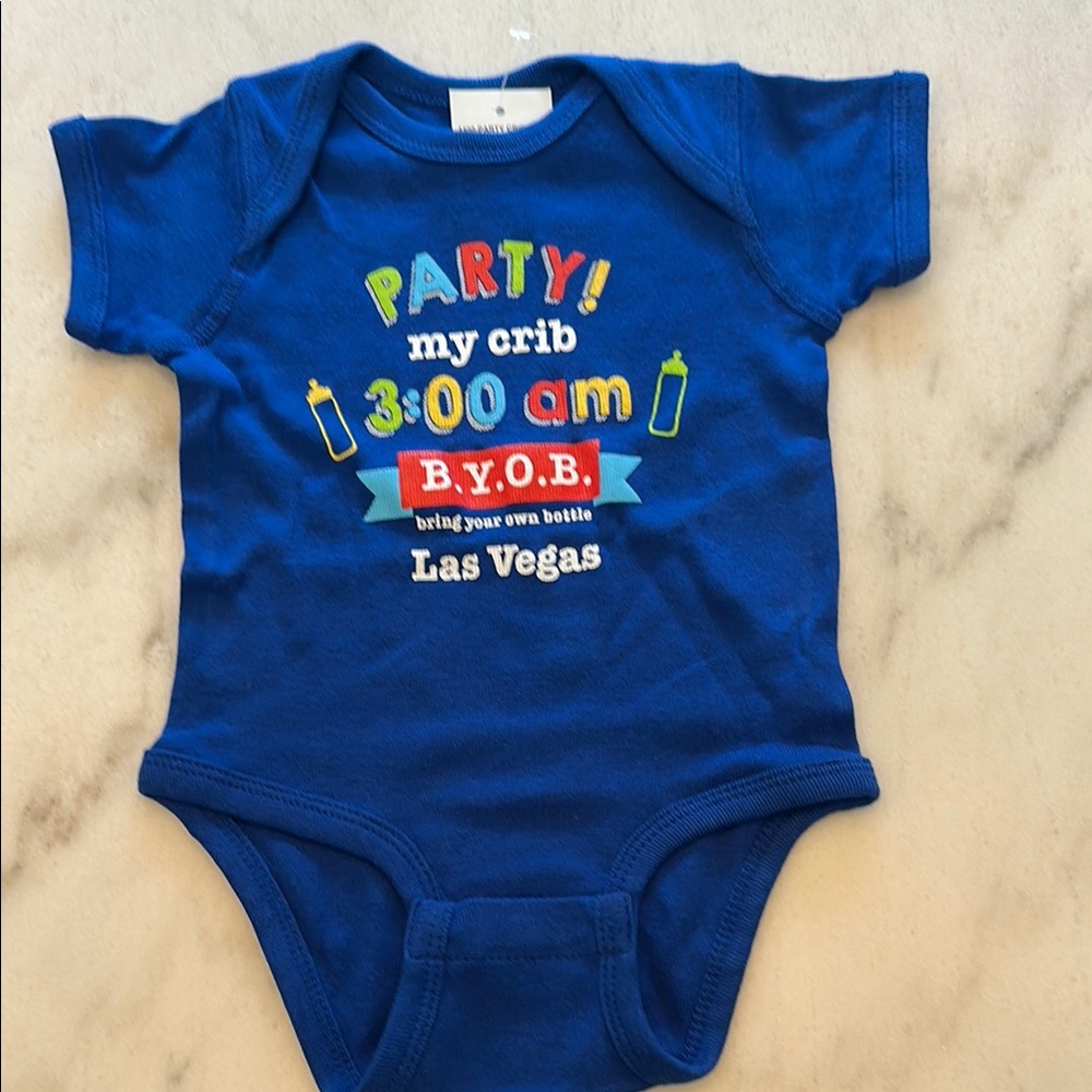 Blue Las Vegas Party Themed Kids Onsie Size 6 Months-Brand New with Tags